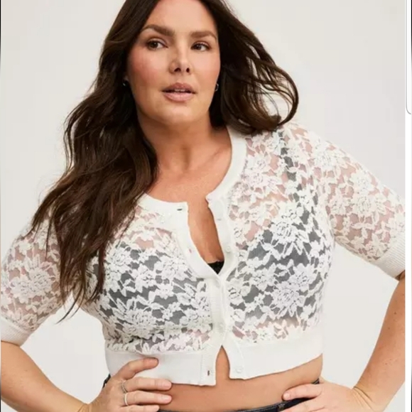 Torrid Women's White Lace Button-Up Cardigan - Picture 1 of 10